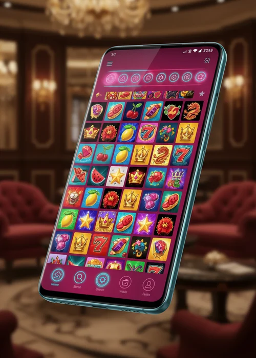 Robo Casino interface displaying live dealer games and popular slot titles on a futuristic device